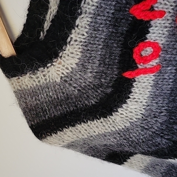 WOOL oversized striped Italian Handknit sweater dress tunic Long sleeves funnel - Picture 9 of 17